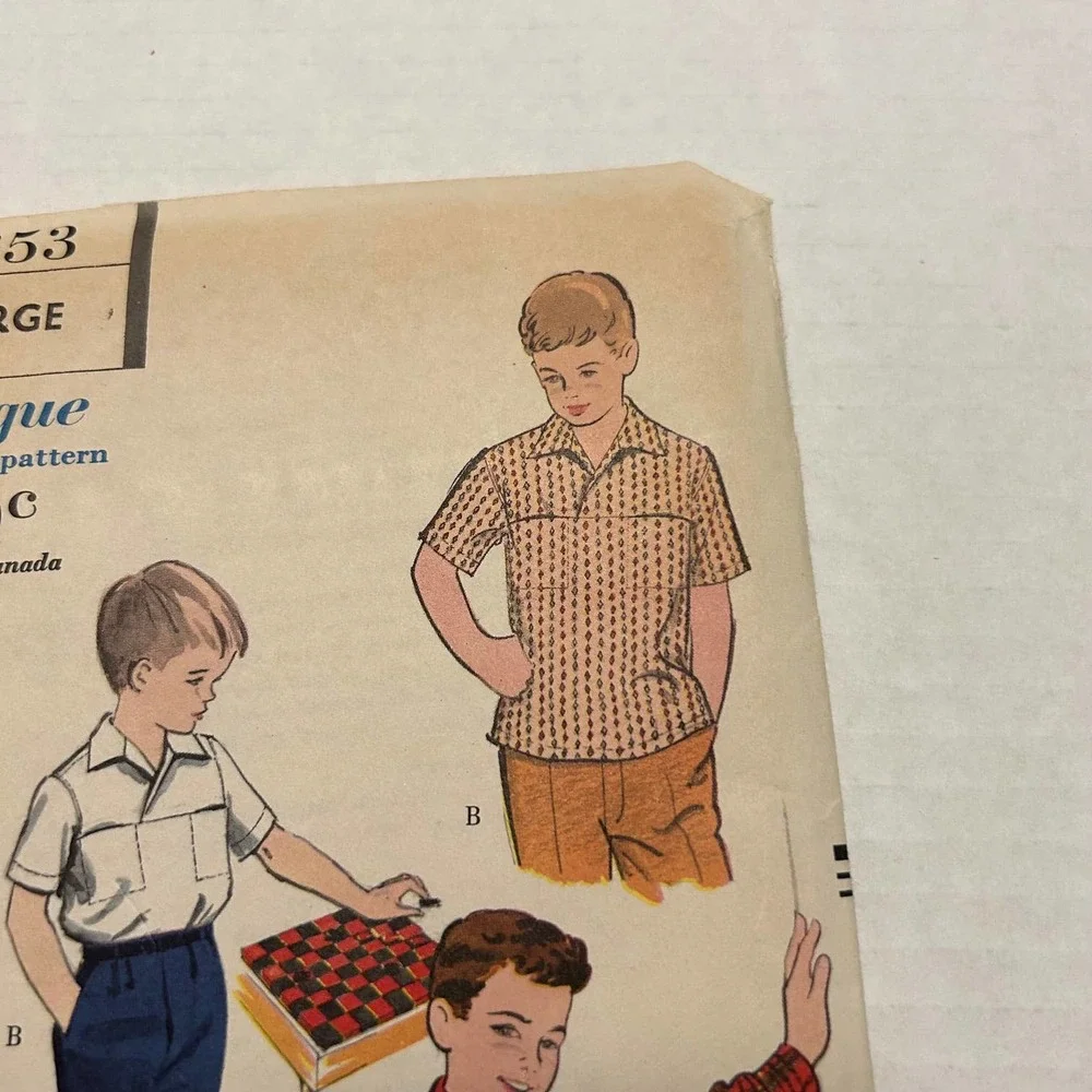 Vogue Vintage 1950's Pattern #2853 Boys‎ Sport Shirts Size Medium Neck 12.5-13